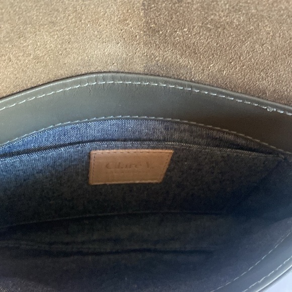 CLARE V Women’s Light Gray Leather Crossbody Bag - Picture 5 of 10